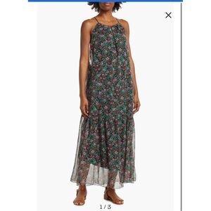 Melloday Women's Black Floral Halter Maxi Dress, Sz M, w/ pockets